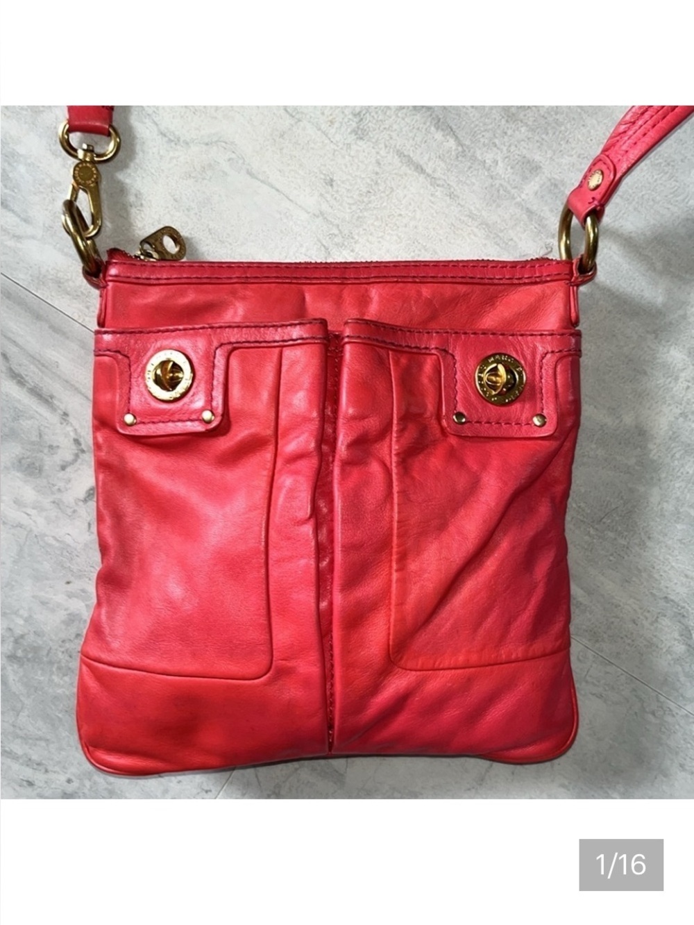 Marc by Marc Jacobs  Crossbody bag   coral red  GUC refurb. 2 Turnlock Front Poc